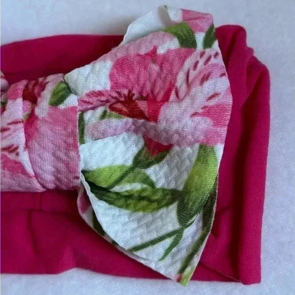 Pink Floral Bohemian Bow Headband - Picture 2 of 4